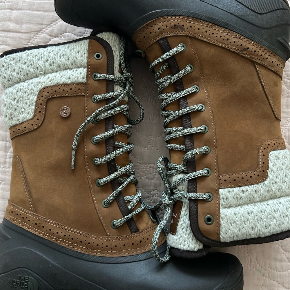 The North Face Brown and Cream Winter Boots